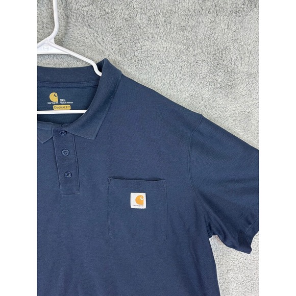 Carhartt Polo Shirt Mens Size 2XL Original Fit Solid Navy Blue Short Sleeve Golf